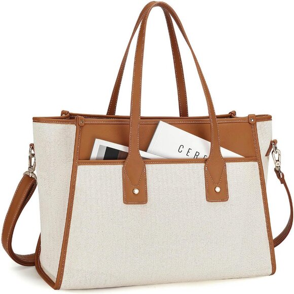 Tote Bag Canvas Laptop Bag 15.6 inch Work Bags for Women Casual Computer Shoulde - Picture 1 of 7